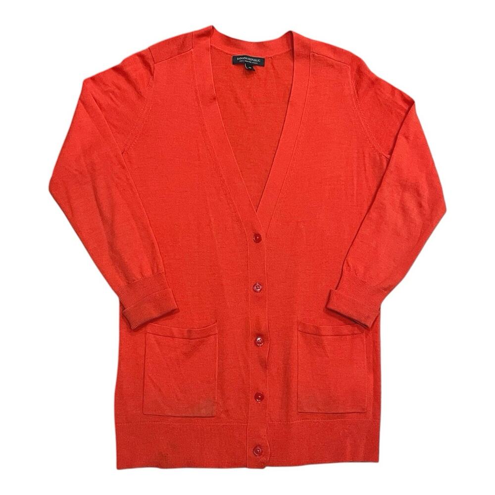 Banana Republic Sweater Womens Size M Orange Merino Wool Cardigan Button *Flaws*